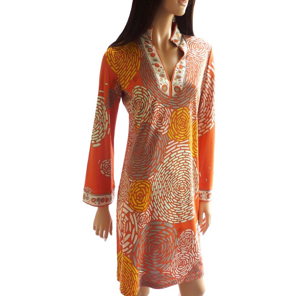 Flora Kung Coral silk jersey split neck tunic dress NWT